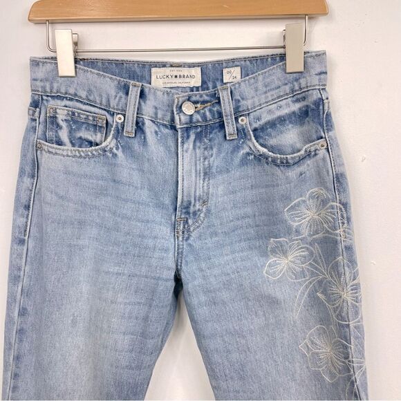 Lucky Brand | Sienna slim boyfriend floral embroidered blue jeans size 24 - Picture 7 of 12